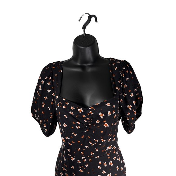 Sanctuary Midi Dress Black Floral Square Neck Puff Sleeve 4 Dresses - Picture 3 of 5
